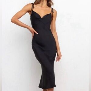 NWT Petal & Pup Dreamland Black Satin Midi Slip Dress